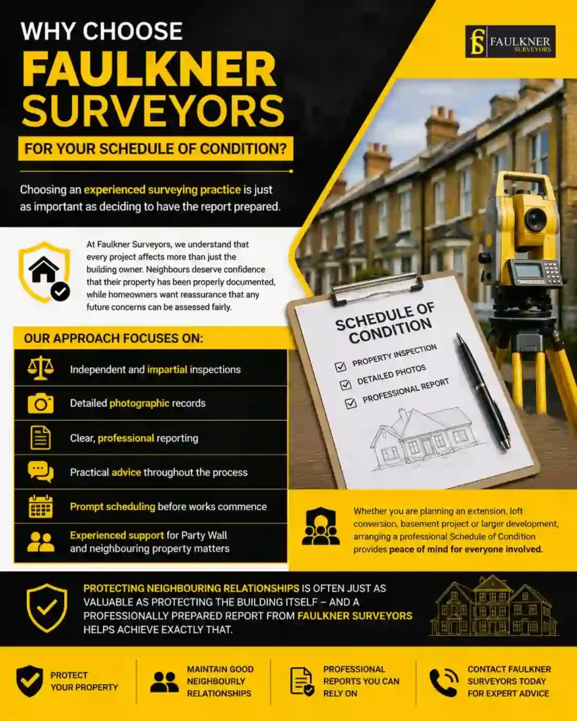 Schedule of Condition: What It Is and Why It Protects Both Neighbours 3 Why Choose Faulkner Surveyors for Your Schedule of Condition Slough?